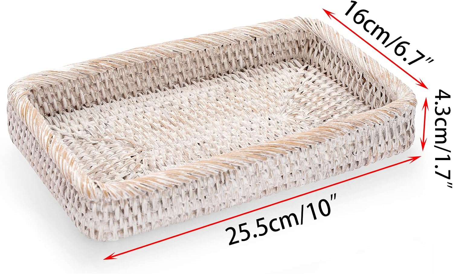 Rattan Bathroom Vanity Tray / White / 10 x 6.1 x 1.8