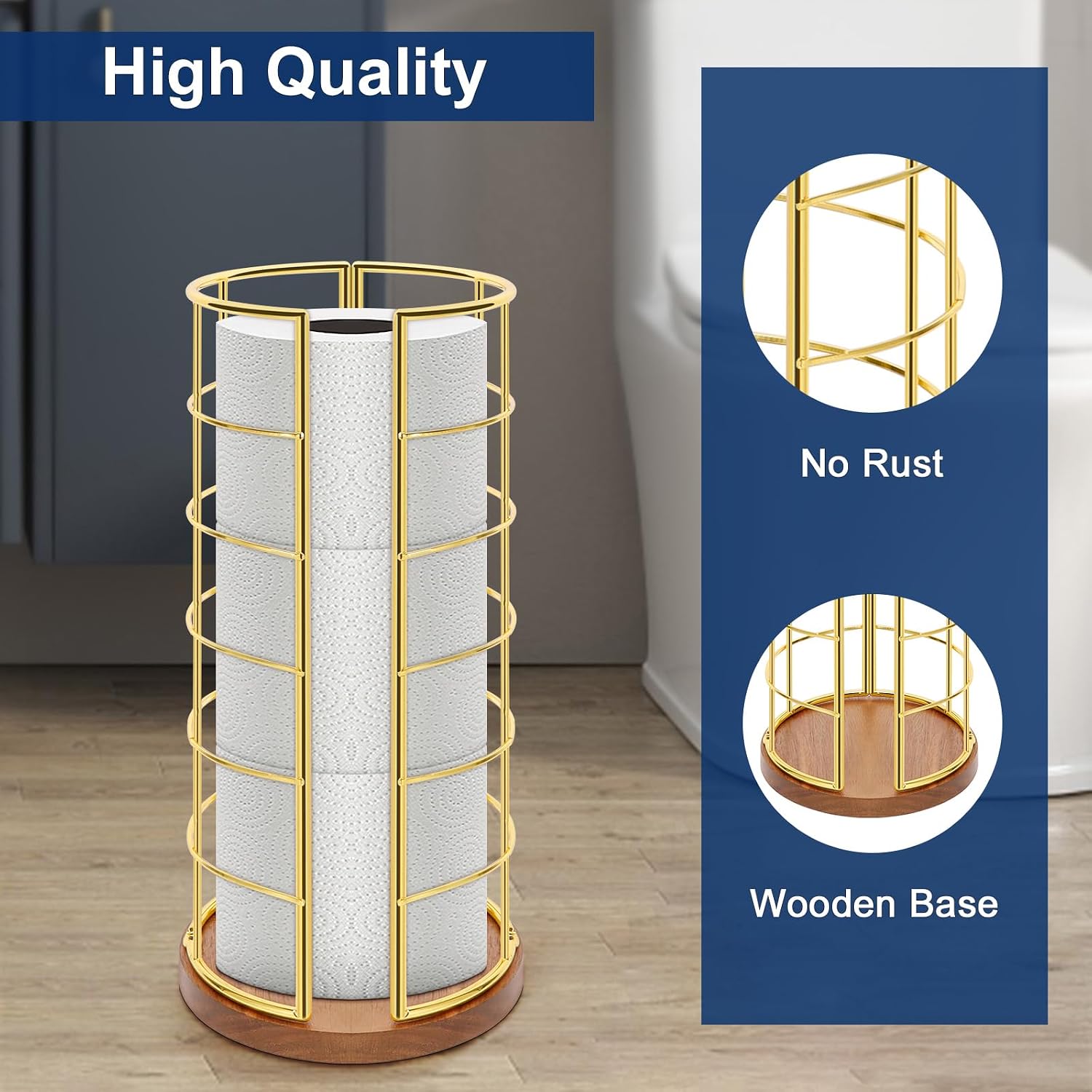 NearMoon Toilet Paper Organizer Stand, Freestanding 3 Rolls Tissue Storage, Metal Bathroom Accessory, Rustproof Toilet