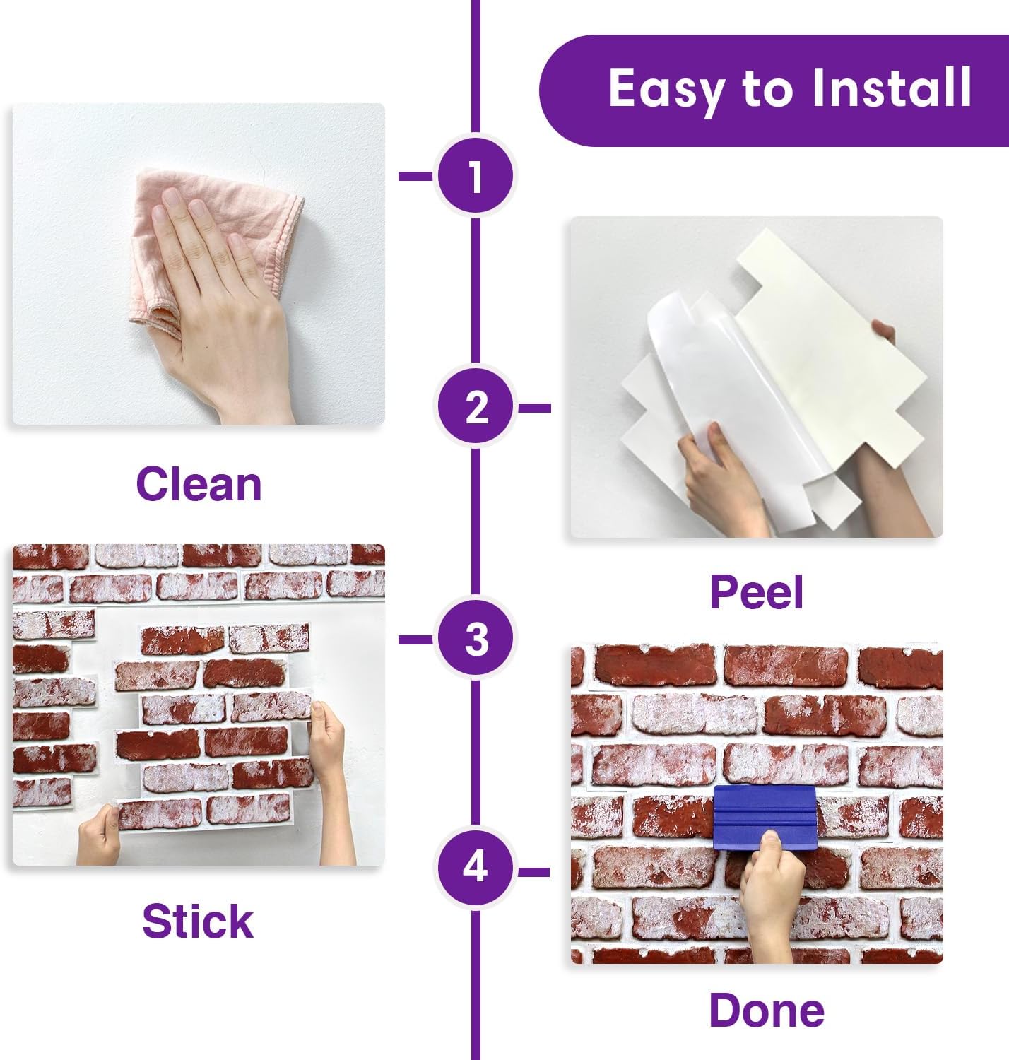 3D Peel and Stick Faux Brick Wall Panels / SM-BRICK-D / Red / 11.8 x 11.8 / Set of 10