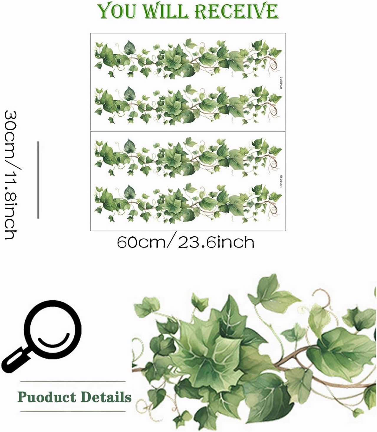 Leafy Vine Wall Stickers / Green / Set of 4