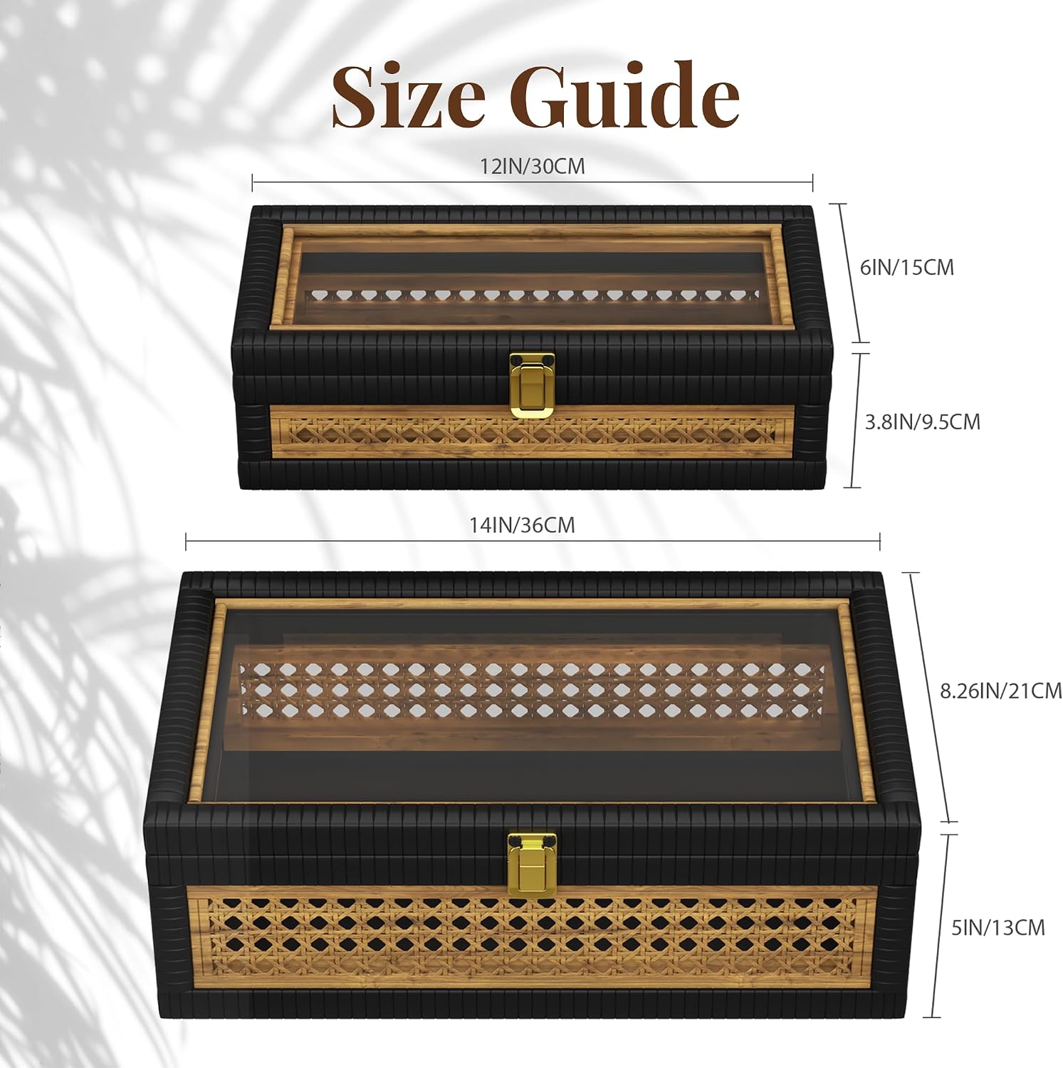 Boho Display Boxes / Khaki Stitching Black / Set of 2