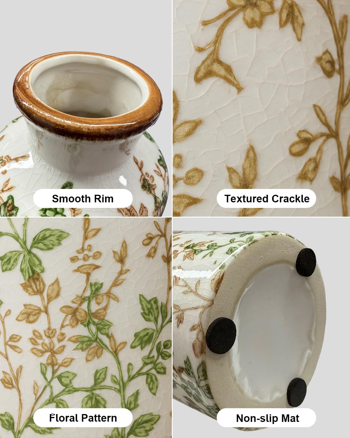 Ceramic Vase / Vintage Ceramic Flower Vases / Green & Brown01 / Set of 3