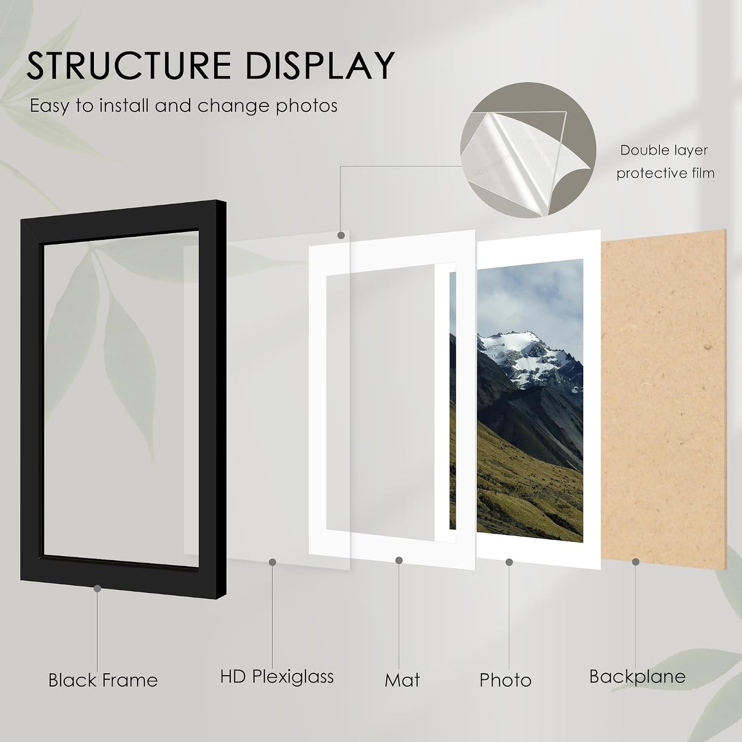 12x16 Picture Frame Sef of 10, for Wall Gallery Decor, Black | Display Pictures 8.5x11 with Mat or 12 x 16 Without Mat