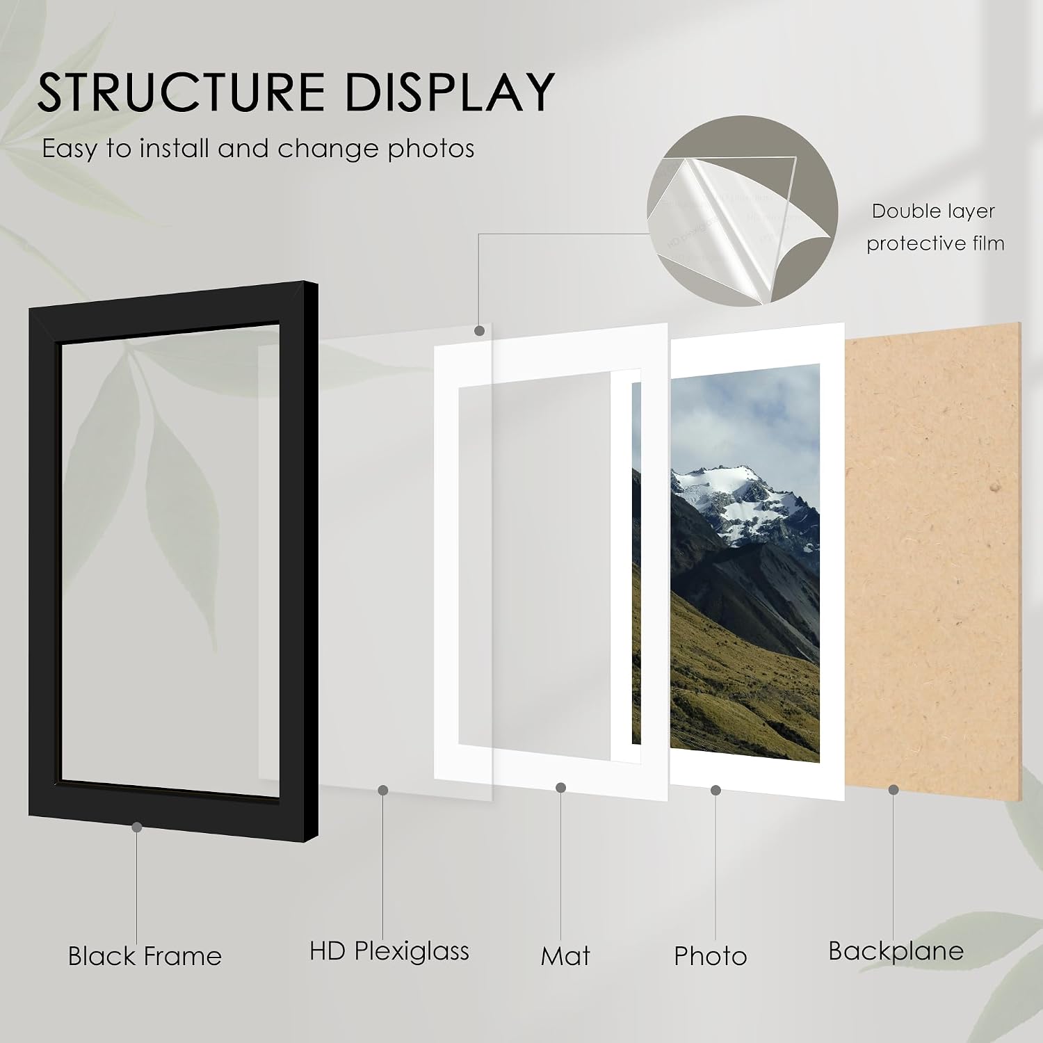 12x16 Picture Frame Sef of 10, for Wall Gallery Decor, Black | Display Pictures 8.5x11 with Mat or 12 x 16 Without Mat