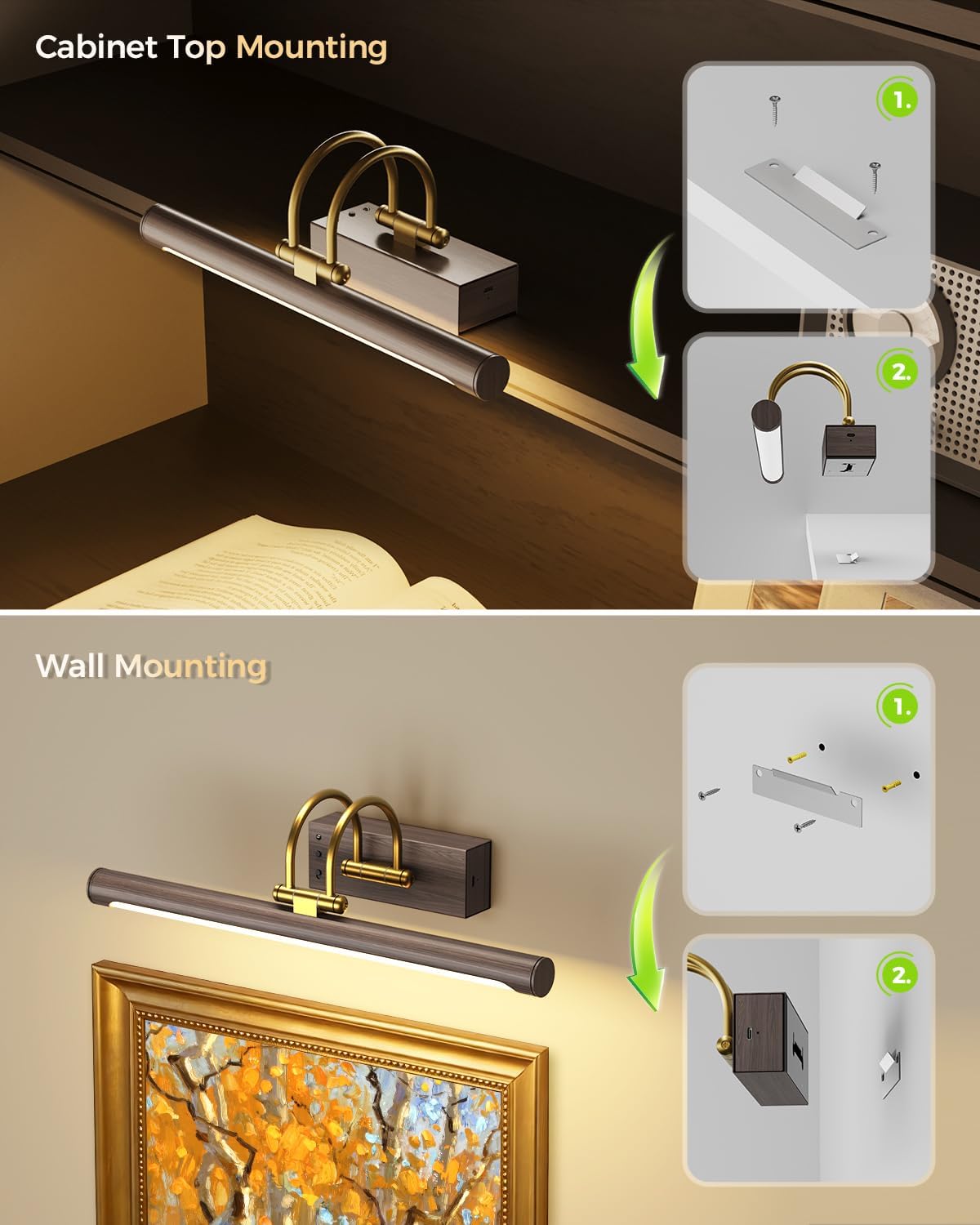 Picture Light,15.7″ Wireless Battery Operated Rechargeable LED Wall Light with Remote,Dimmable Art Light with