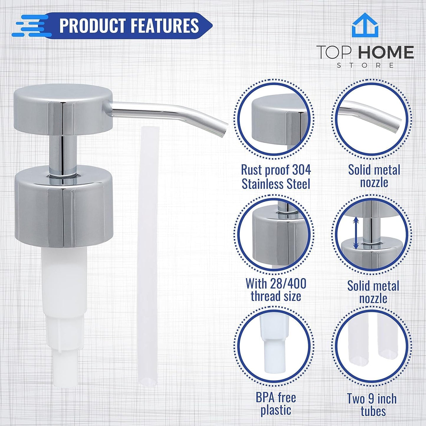 Stainless Steel Flat-Top Soap & Lotion Pumps, Chrome, 4-Pack