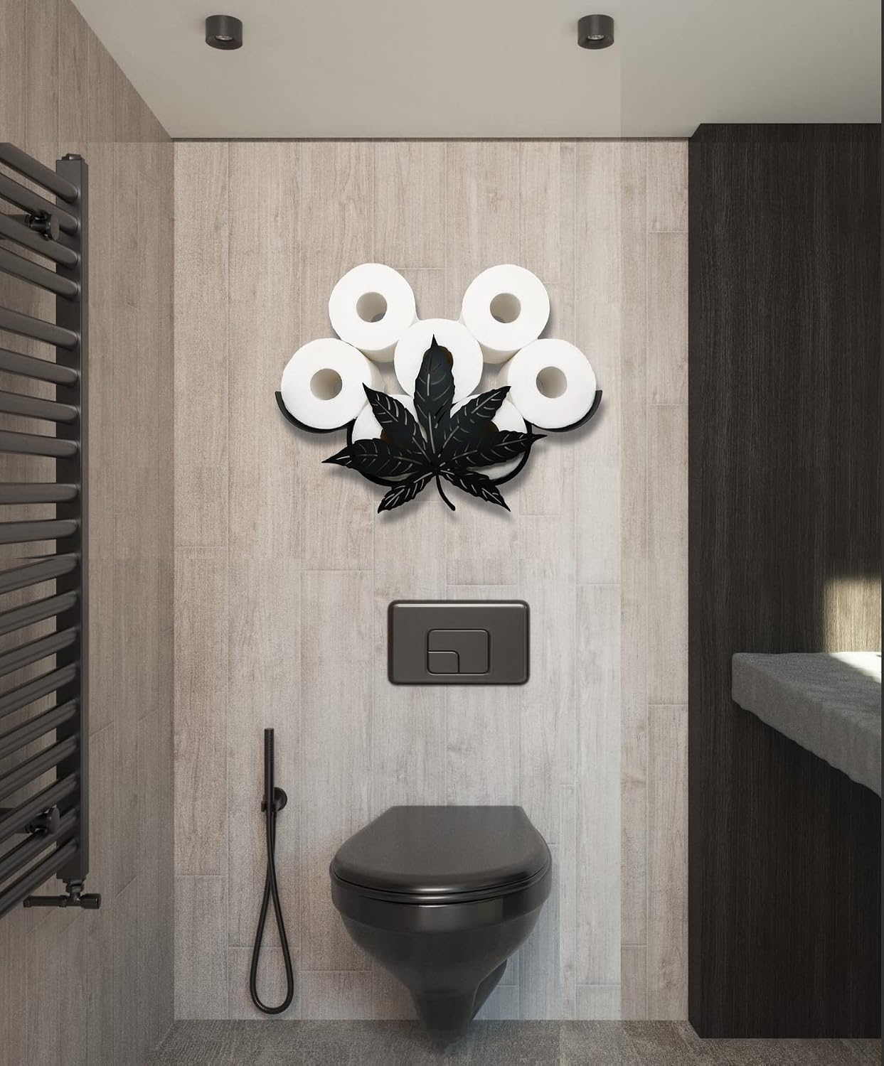 Metal Leaves Wall Toilet Paper Storage - Black Tissue Holder, Cute Wall Organizer for 8 Rolls