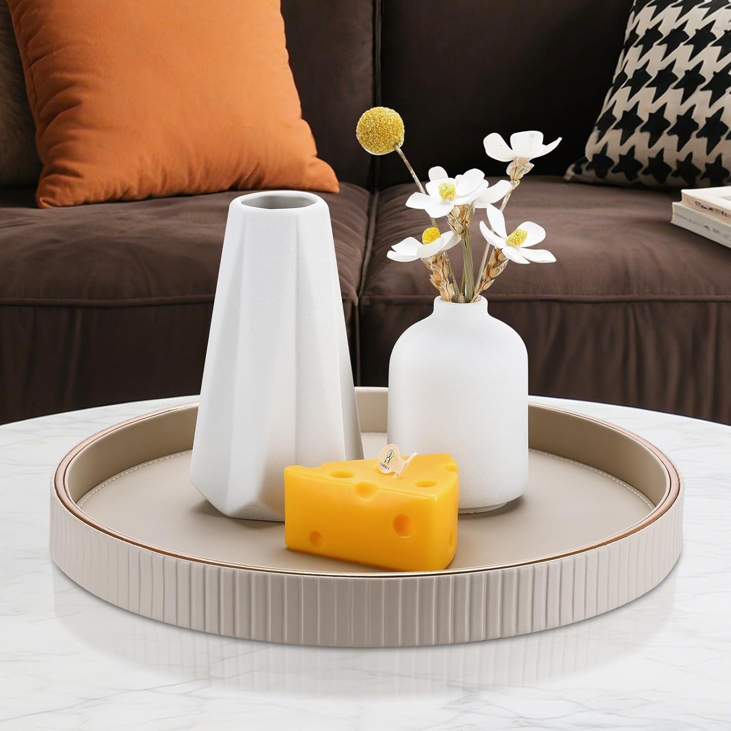 Round Decorative Tray / Beige
