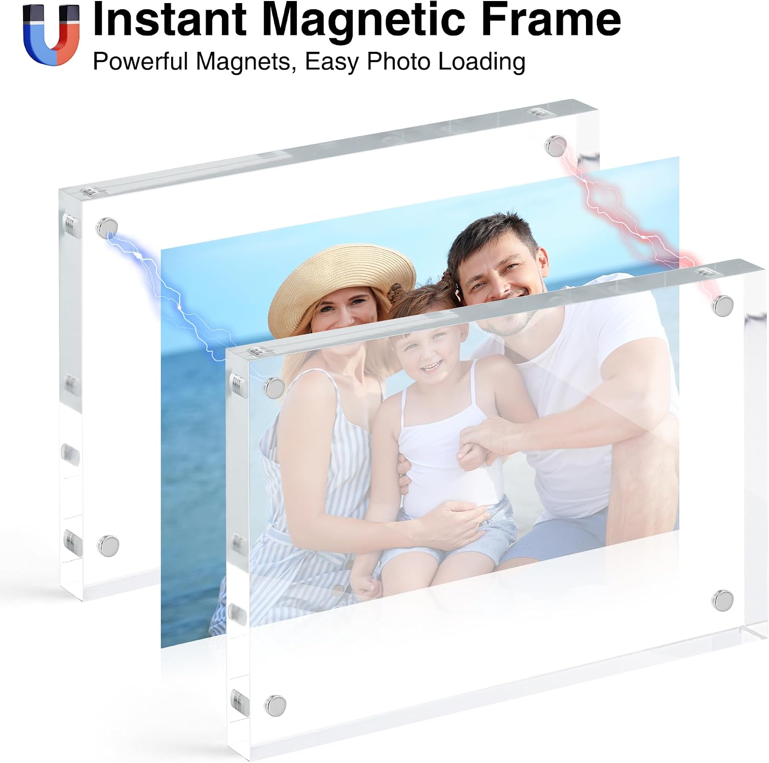 HOUSE DAY Acrylic Picture Frames 4x6, 3 Pack Magnetic 4 x 6 Picture Frame, Double Sided Clear 4x6 Photo Frame with