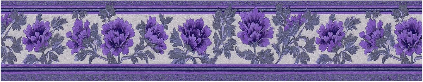 Purple Floral Wallpaper Border Peel and Stick Wall Border Self Adhesive / Purple Floral#2 / 196 x 4