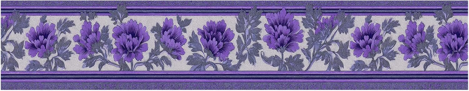 Purple Floral Wallpaper Border Peel and Stick Wall Border Self Adhesive / Purple Floral#2 / 196 x 4
