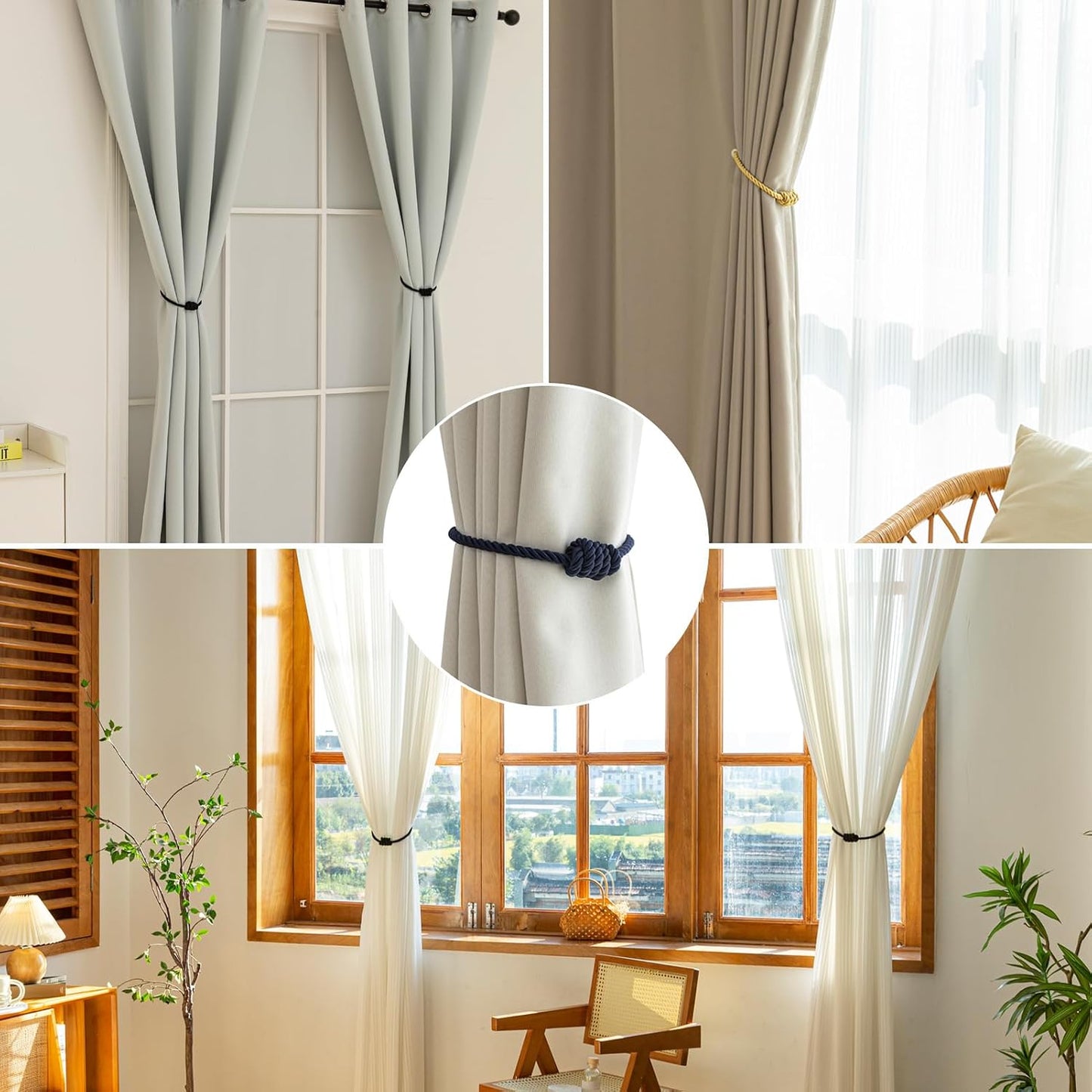 Curtain Tiebacks Magnetic Decorative Rope Tie Backs Holdbacks Contoeey | 8 Pack Navy Modern Elegant Window Treatment
