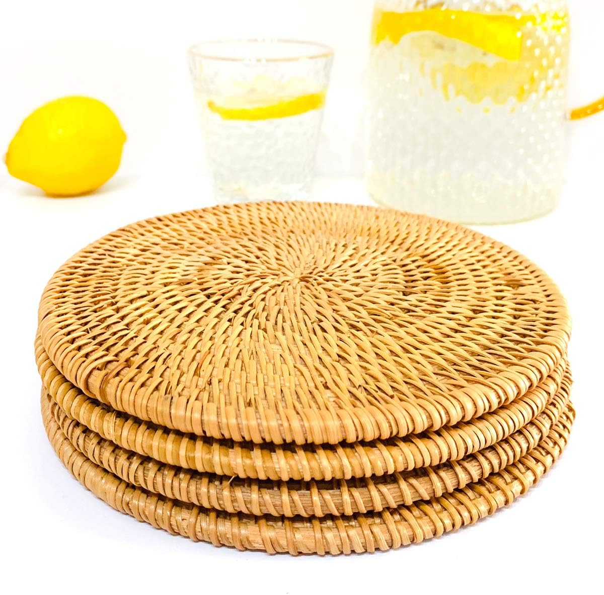 Round Rattan Trivets / Natural / 7.87 Inch / Set of 4