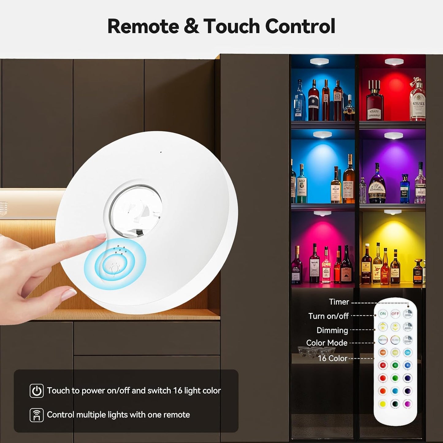Rechargeable Puck Lights with Remote, 12 Pack Magnetic Under Cabinet Lighting, 1500mAh Battery Operated LED Tap Lights