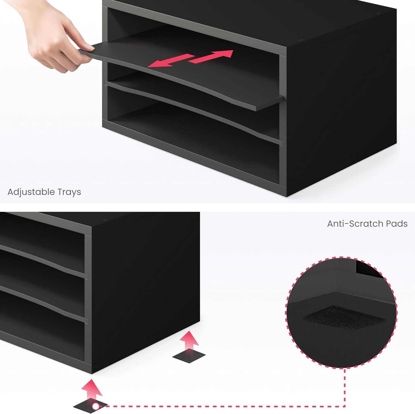 Ballucci Paper Organizer, 3-Tier Stackable Wood Desk Organizer, Document File Organizer and Mail Sorter with Adjustable