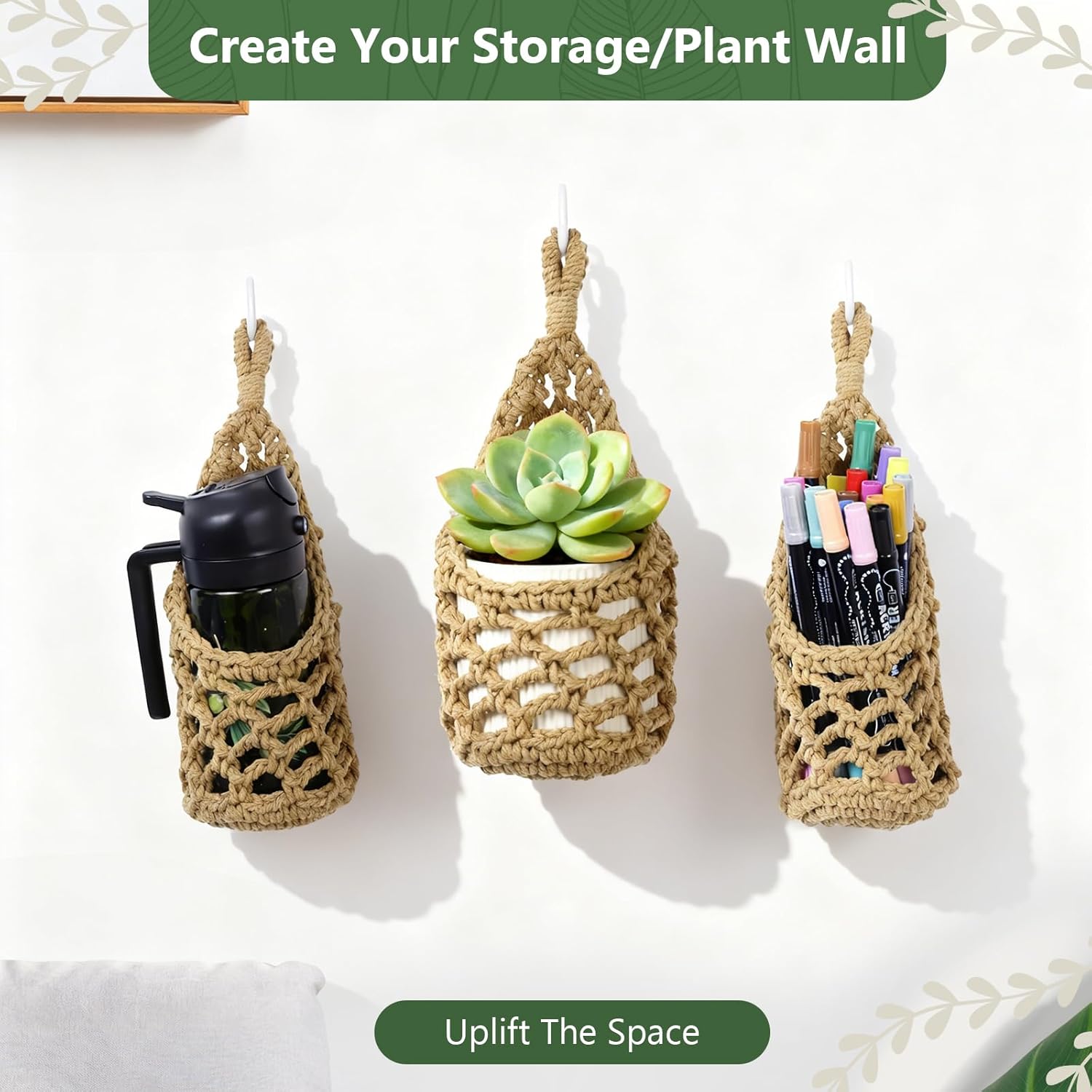 Macrame Wall Plant Hanger / Brown / 4-inch / 4 Inch