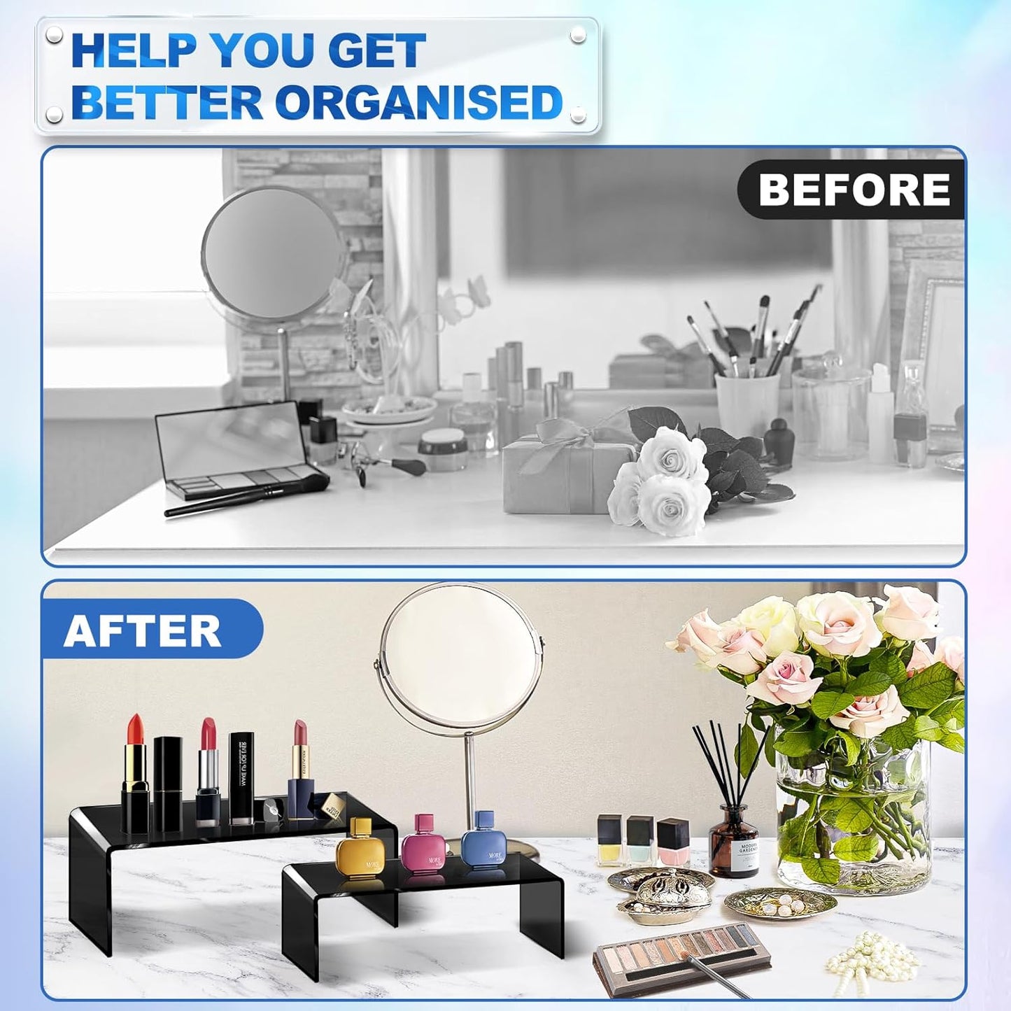 Aheroi Acrylic Risers Display Stands, Acrylic Stands for Display 10Pcs 2Set | Arylic Display Stands Shelf Riser, Black