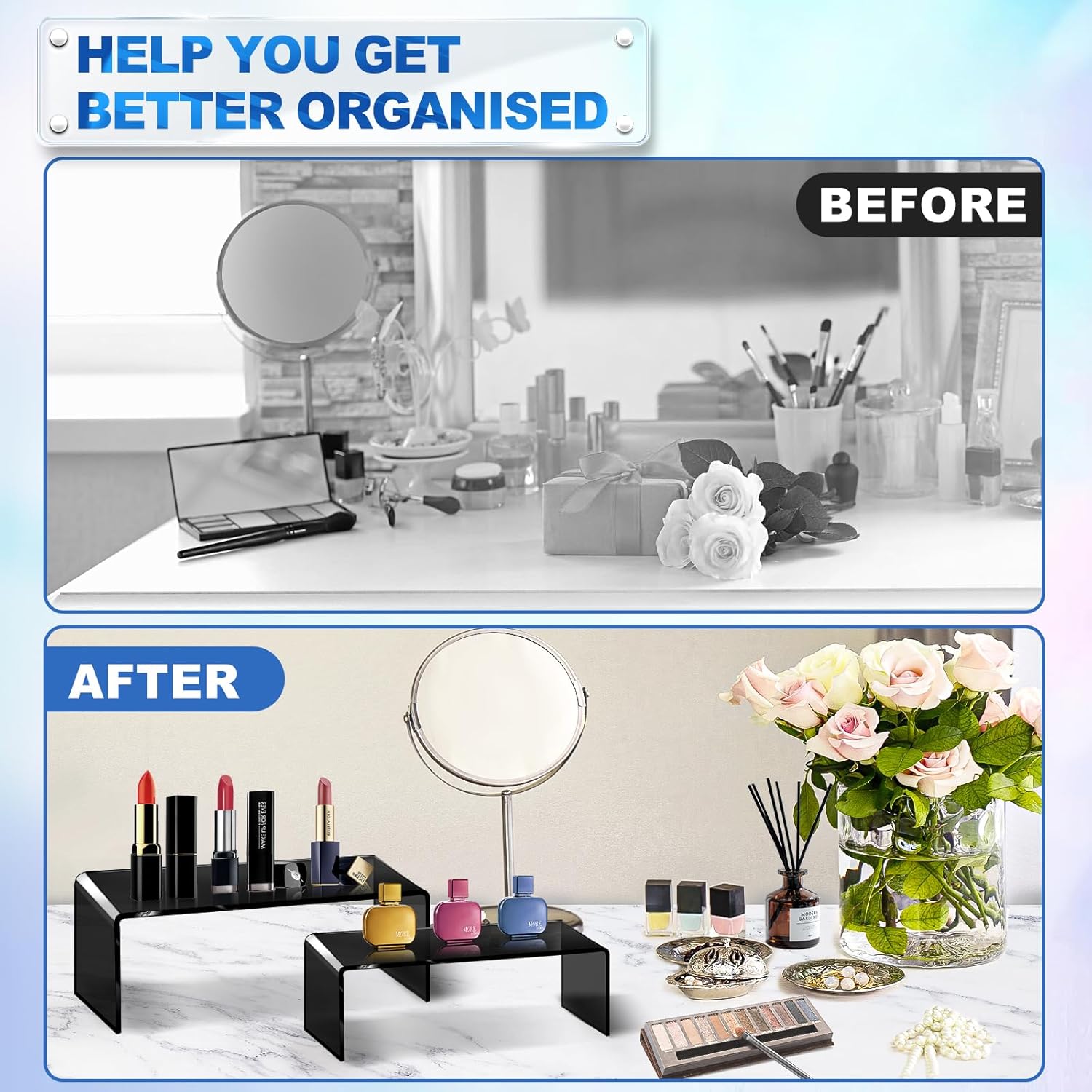 Aheroi Acrylic Risers Display Stands, Acrylic Stands for Display 10Pcs 2Set | Arylic Display Stands Shelf Riser, Black