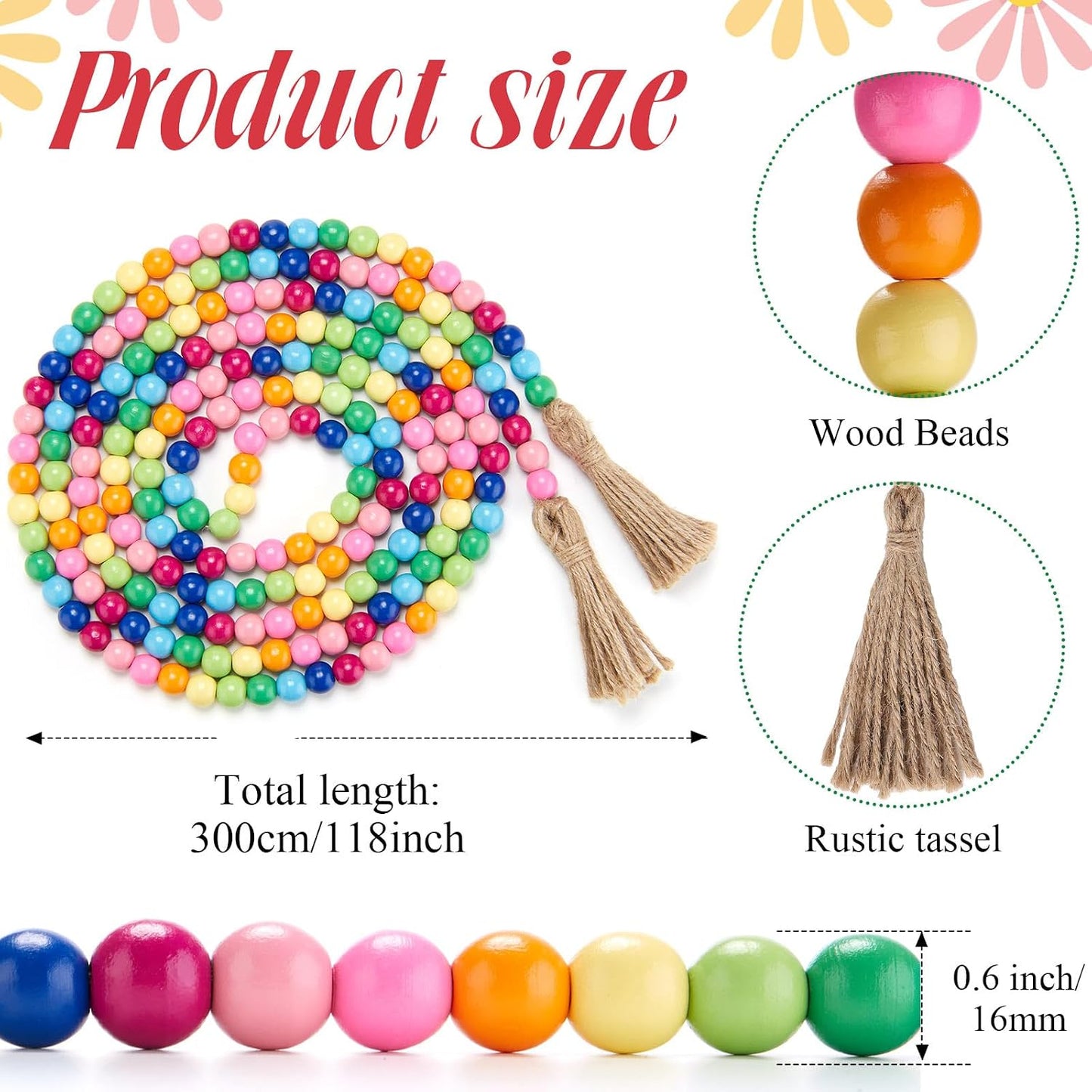 Wooden Bead Garland / Rainbow Color
