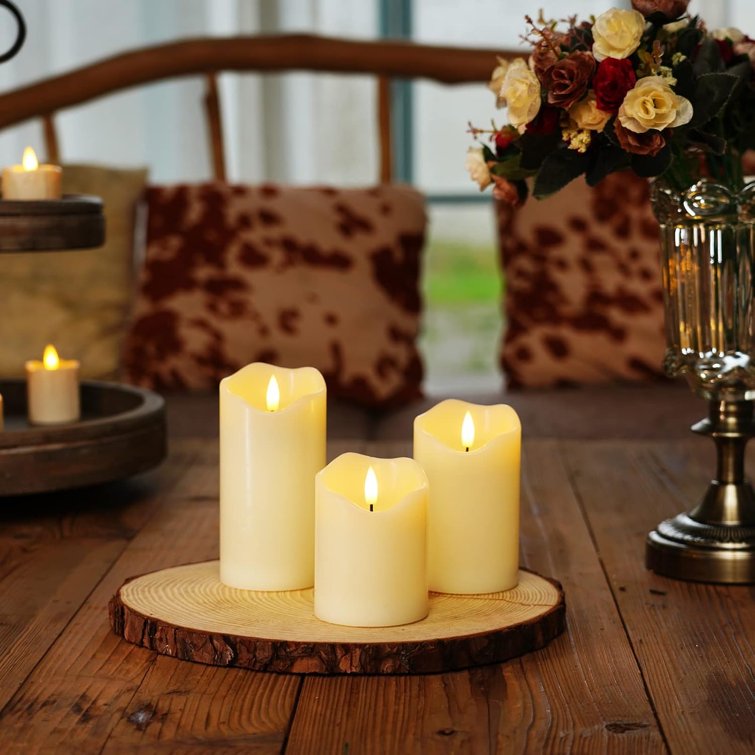 Homemory Flickering Flameless Candles, Realistic LED Candles with Remote and Timer, Real Wax Battery Operated Candles