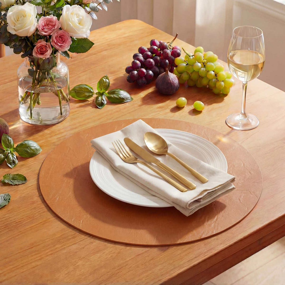 Artoid Mode Rust Faux Leather Placemats Set of 6, 15 Inch Waterproof Wipeable Heat Resistant Vinyl Place Mats