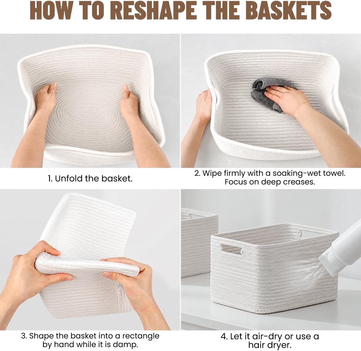 Woven Storage Baskets / White / Set of 5