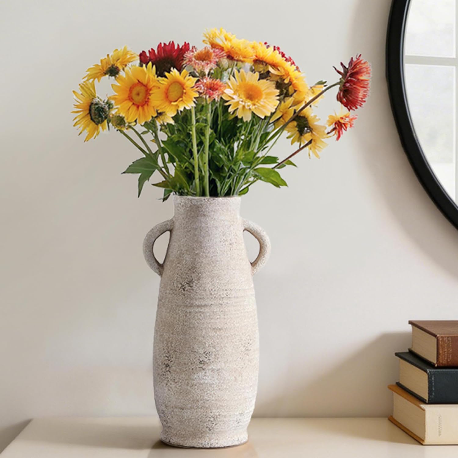 Ceramic Rustic Farmhouse Vase / 203-1-12in / White / 12 Inch