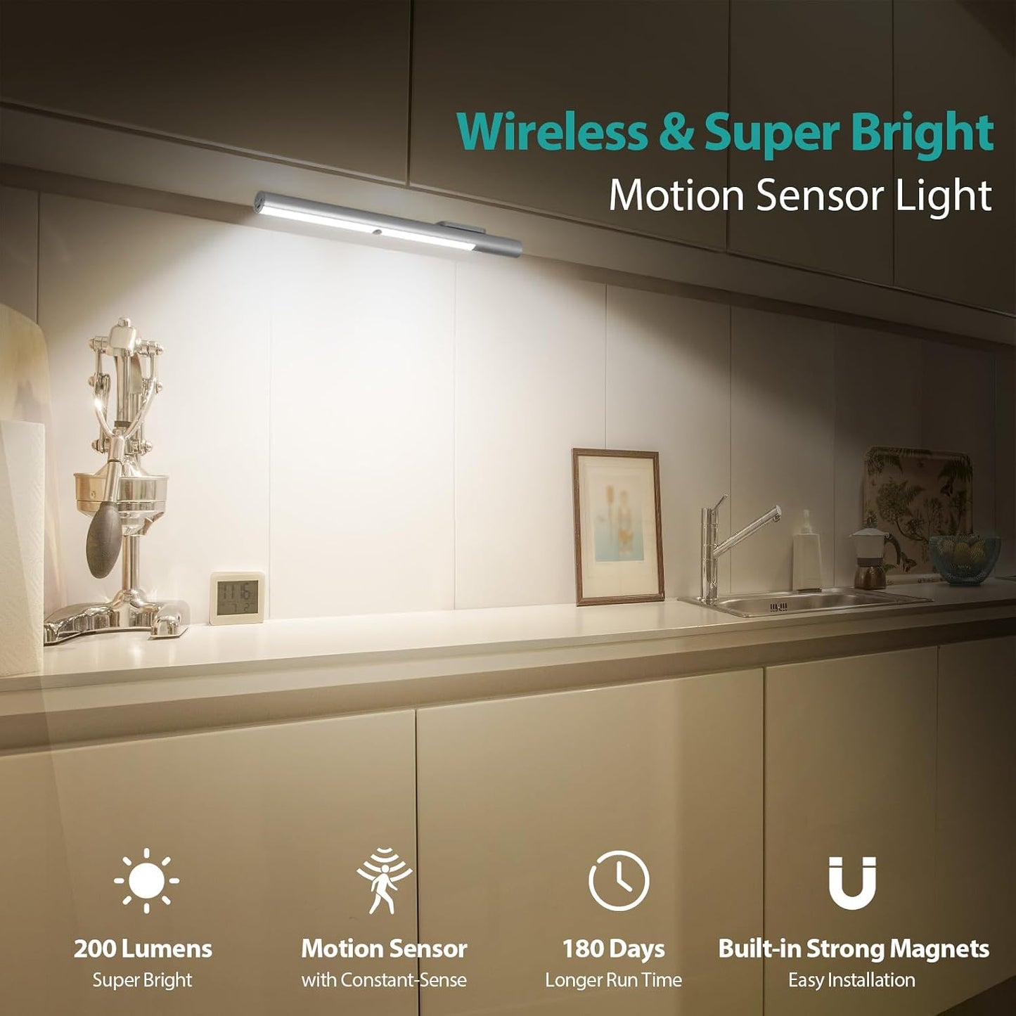 BLS 48 LED Closet Lights, Motion Sensor Light Indoor, 4500mah Build-in Large Rechargeable Battery, Wireless Under
