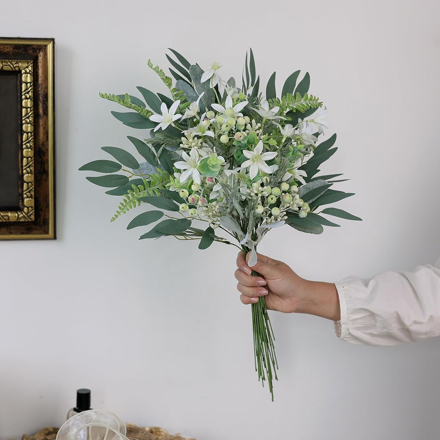8 Kinds of Faux Plants and Fake Flowers for DIY Bridal Bouquets / Sage Green & White / Set of 70