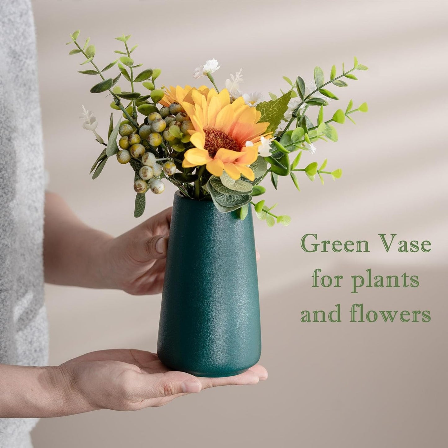 6" Ceramic Flower Vase / Green / Small