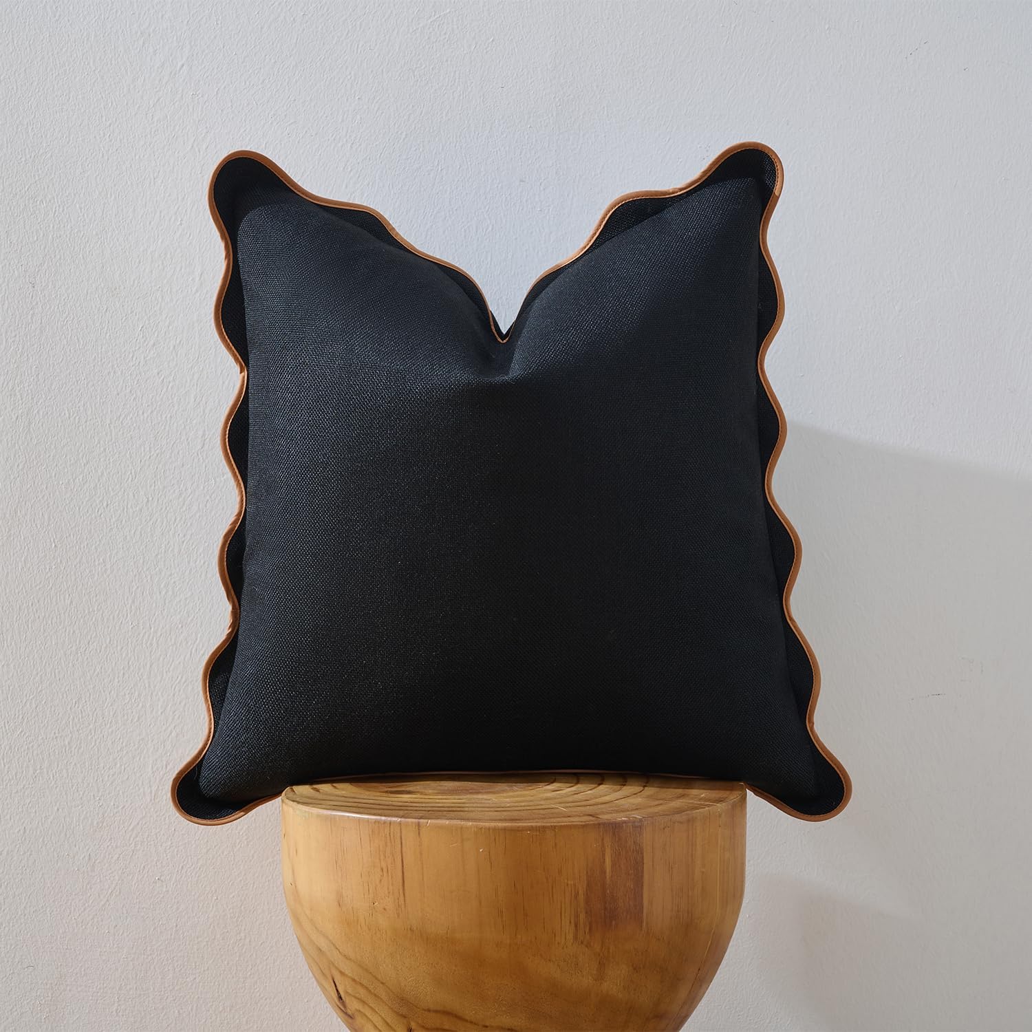 Scalloped Pillow Covers / Black & Khaki / 18 x 18 / Set of 2