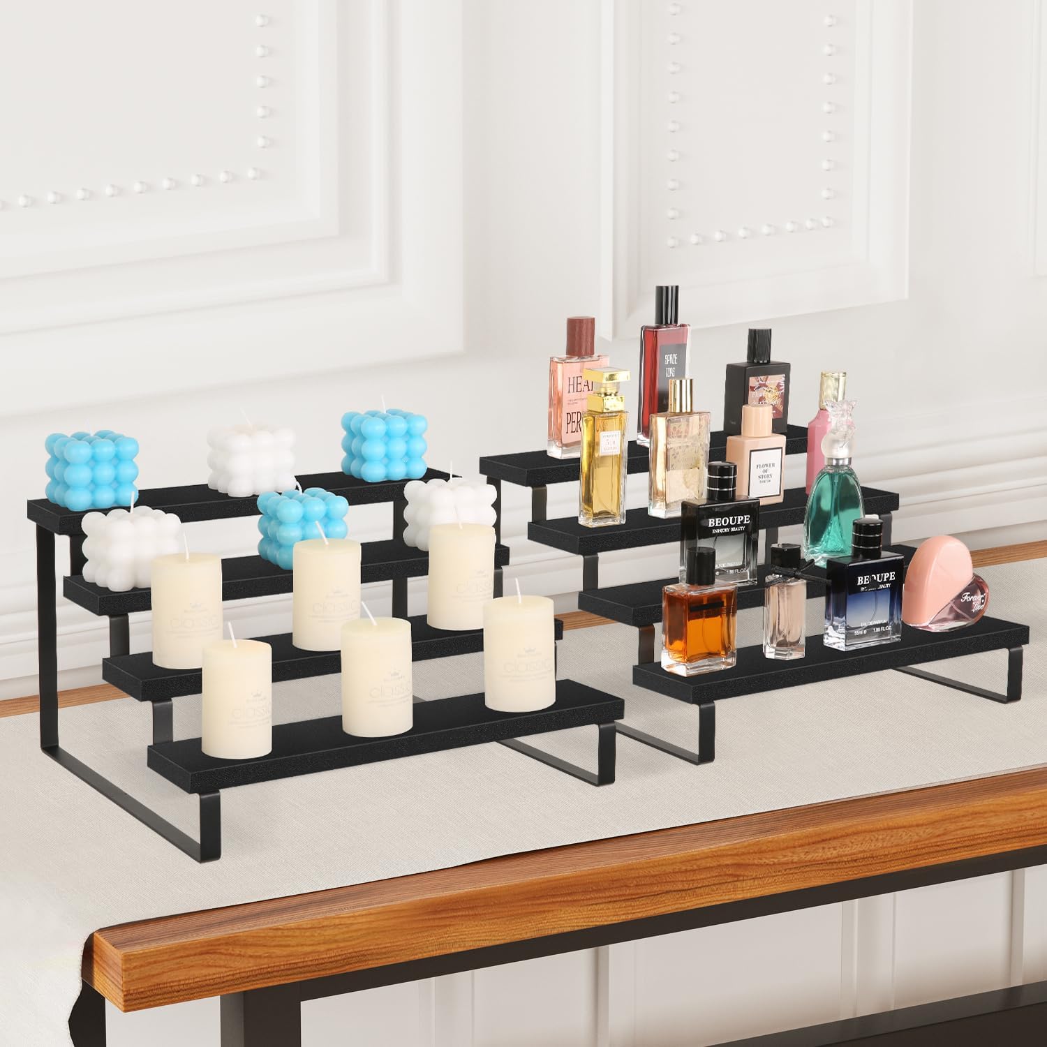 YINMIT Wooden Display Riser Stand, Tiered Perfume and Cologne Organizer Stand, 4 Tier Spice Rack Organizer, Rustic
