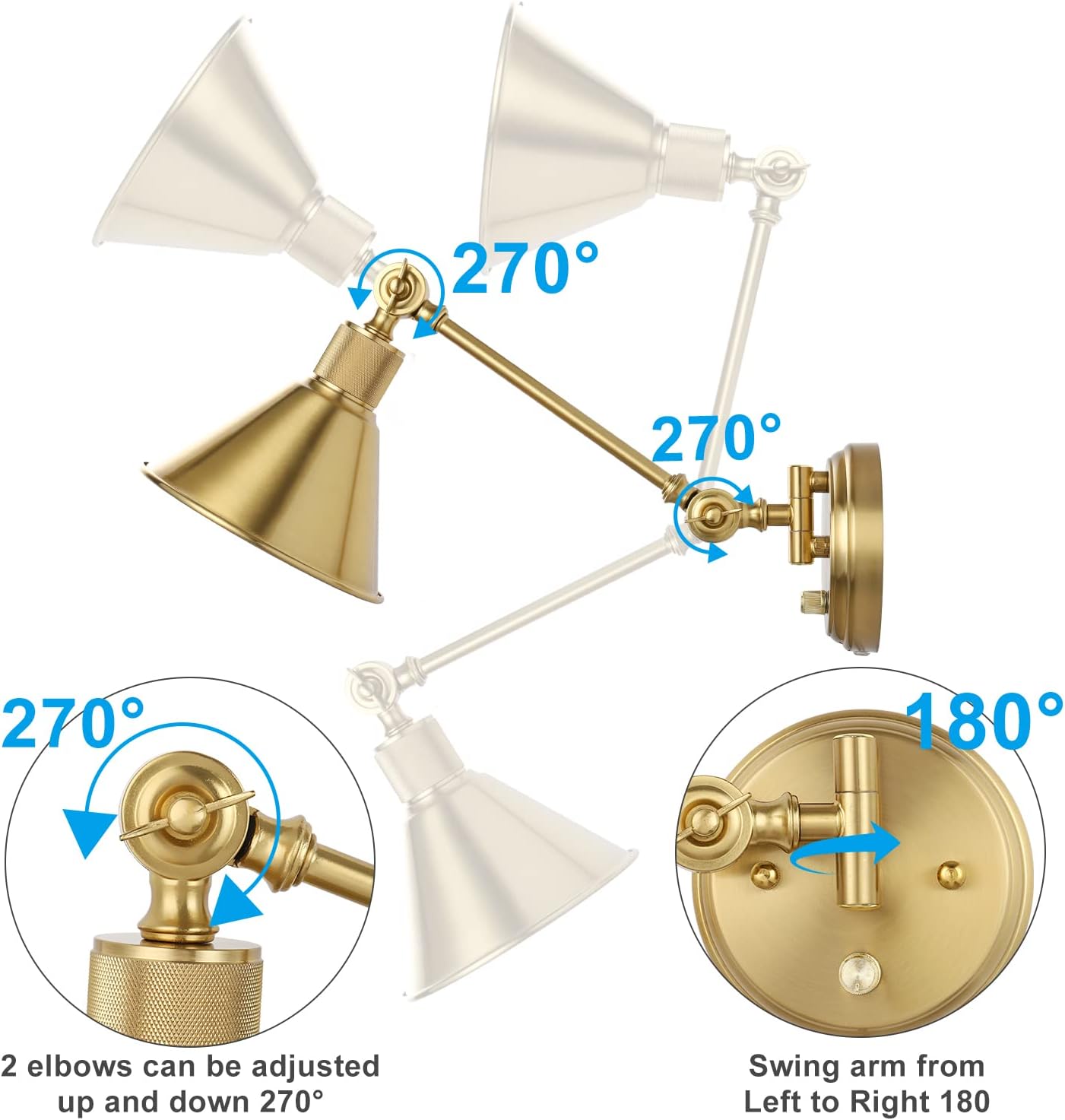 TRLIFE Dimmable Wall Sconce with Remote Control, Brushed Brass Plug in Wall Sconces Adjustable Color Temperature