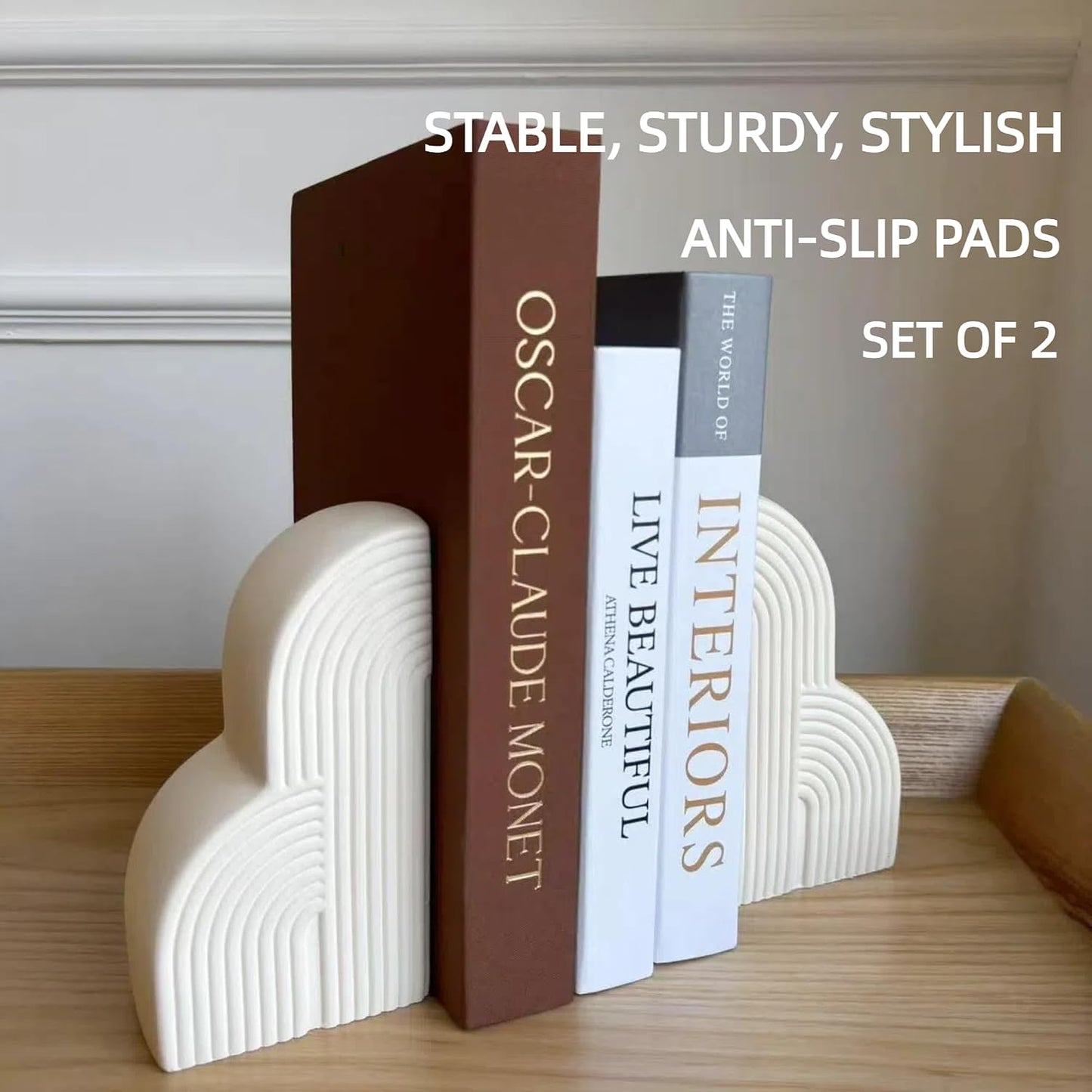 Book Ends / Bookends Decorative for Heavy Books / Cream White