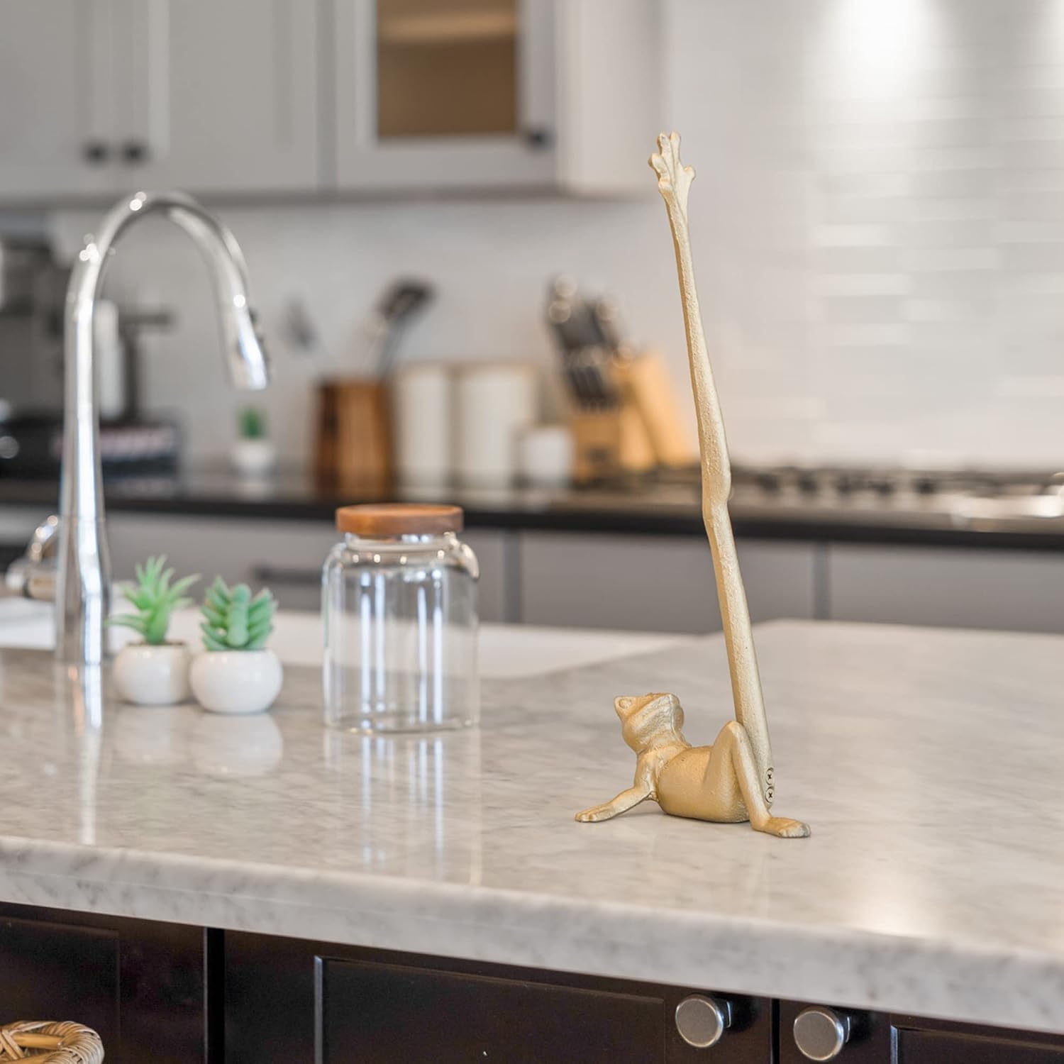Gold Paper Towel Holder, Metal Toilet or Kitchen Paper Holder for Floor or Countertop, Gold Frog | 16.5 inch tall gold