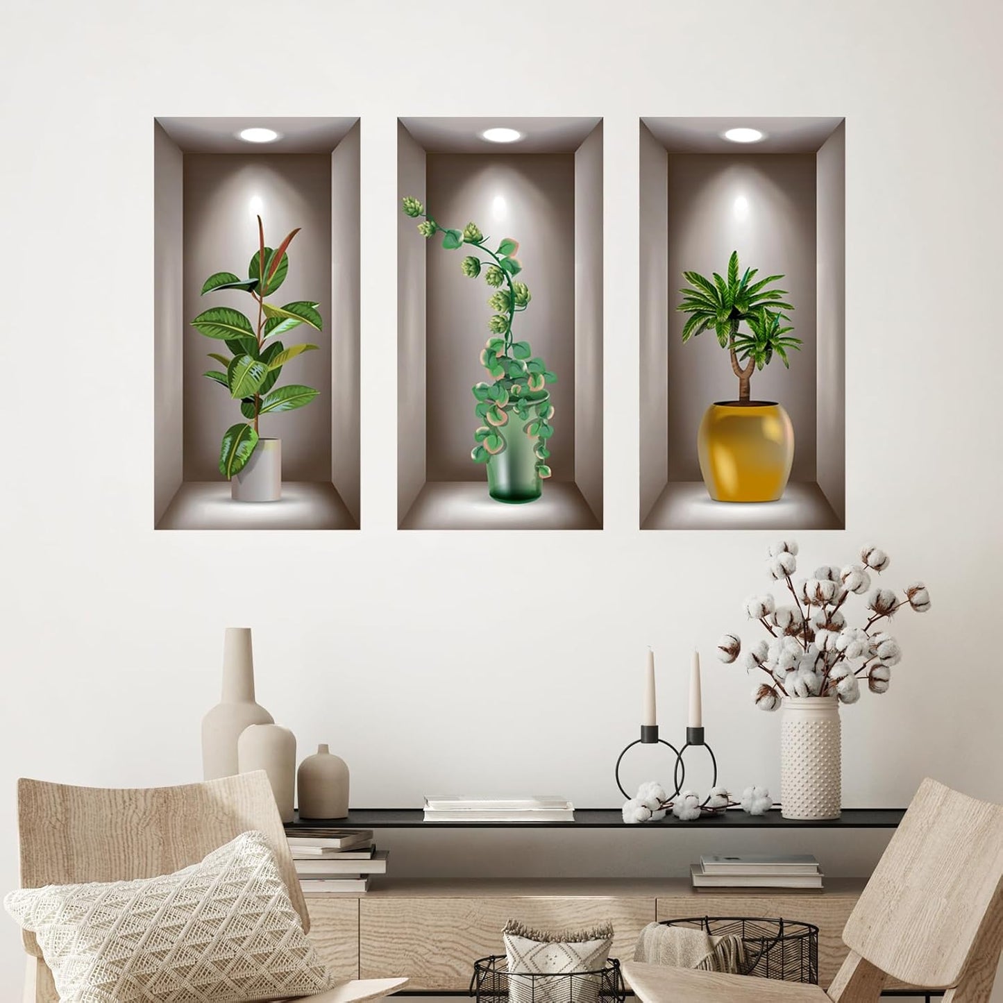 3D Potted Plants Wall Stickers Plants Leaves Wall Decals Peel and Stick 3D Magic / Green / Set of 3