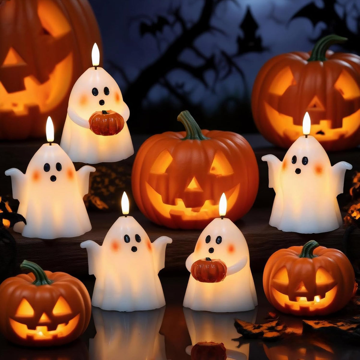 Wondise Halloween Flameless Candles with 6hrs Timer Spooky Ghost | Battery Operated Candles 3D Flickering Wick Real Wax