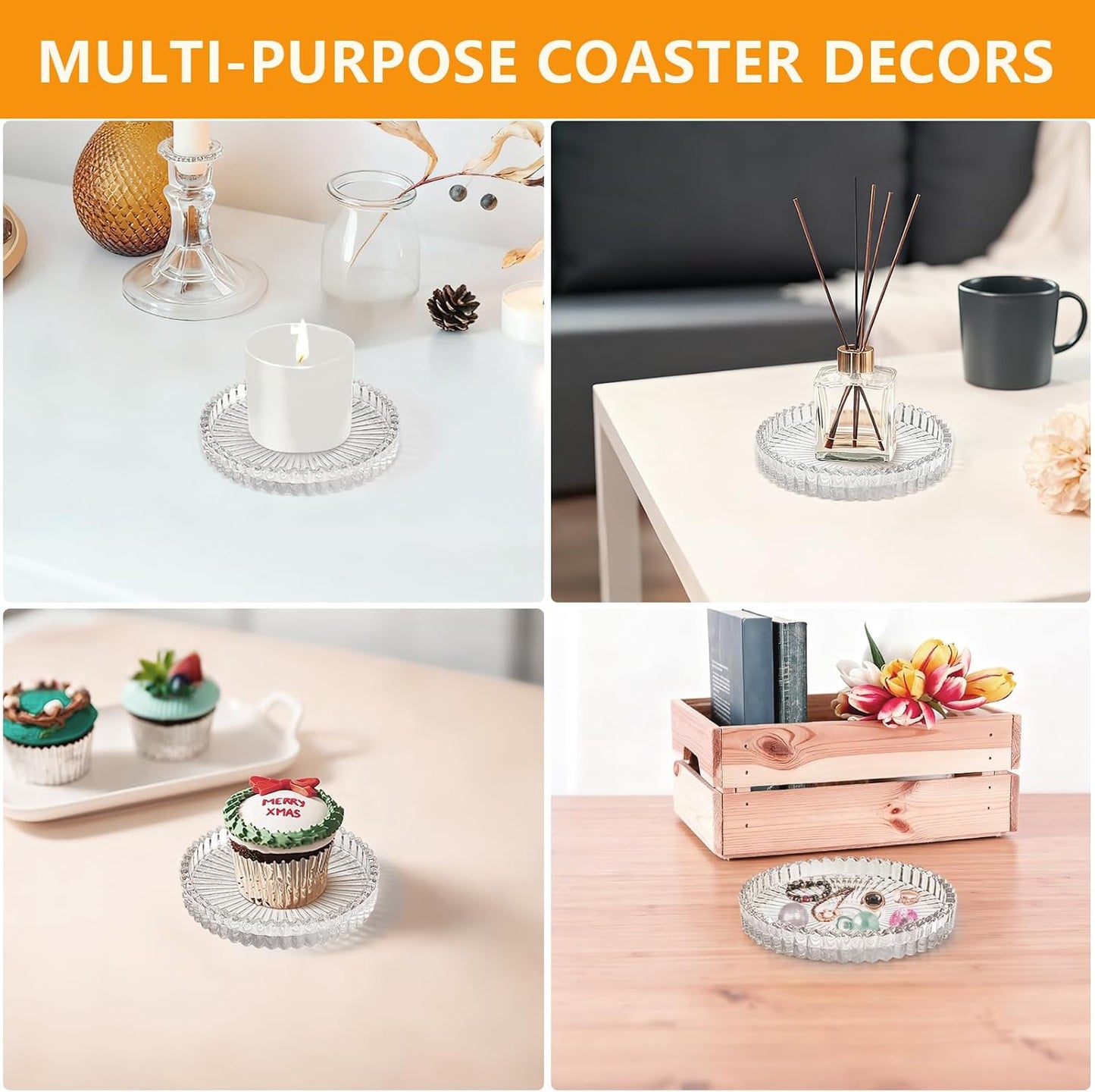 Round Modern Coasters / Clear / 4 Inch / Set of 4