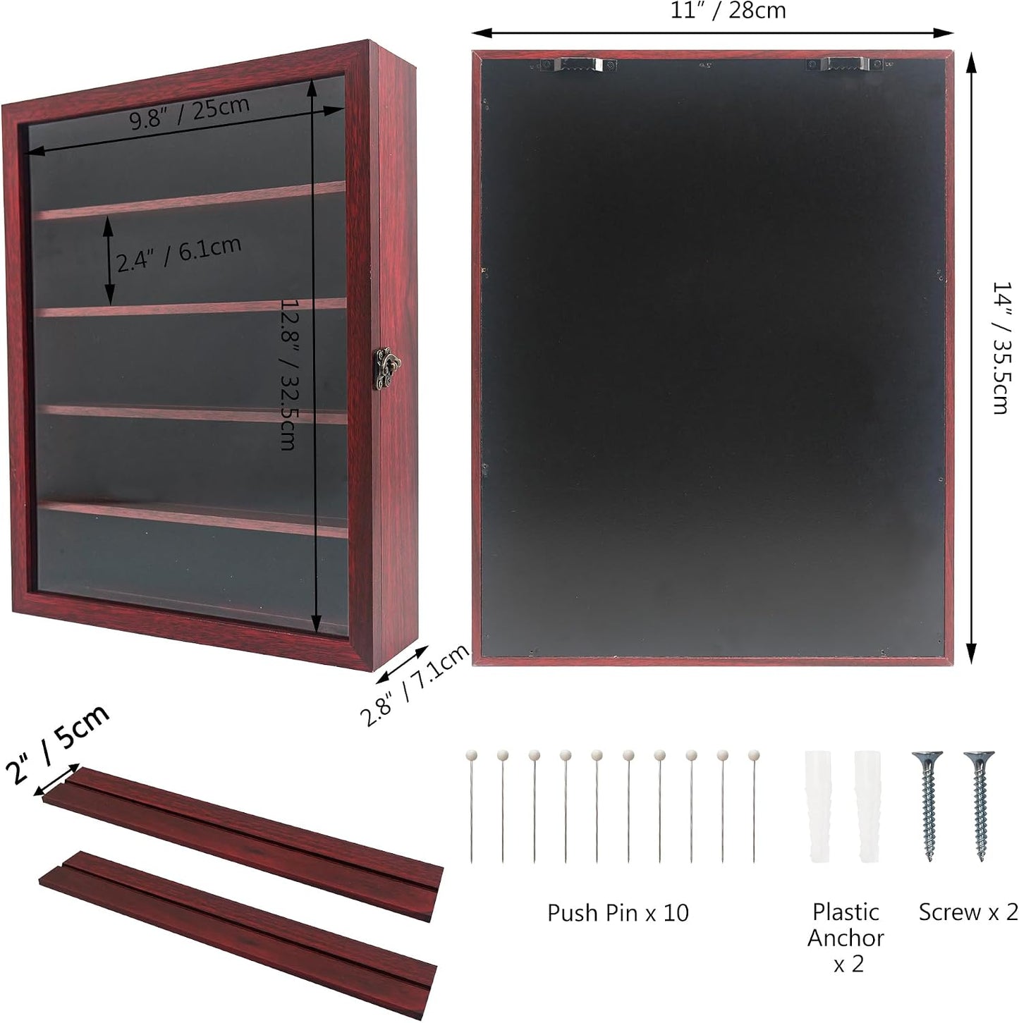 FramePro 11x14 Display Case with Adjustable Shelves Cherry, 4-Tier Memory Shadow Box for Wall, Deep Wooden Keepsake