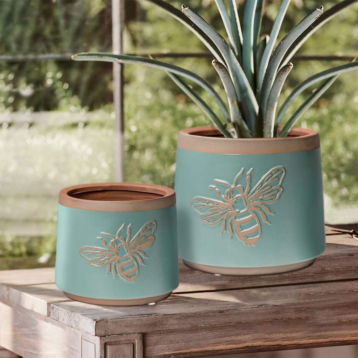 Planter / Flower Pots Indoor Succulent / 6+4 Inch / Turquoise Bee