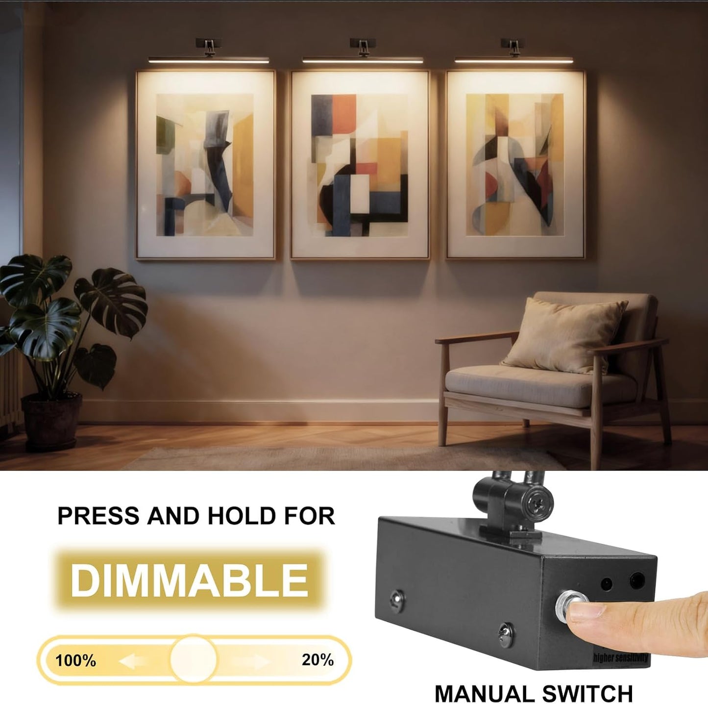 Yuichoy 2 Pack Picture Lights for Wall Battery Operated, 12 inch Wireless Art Lighting for Painting, 6 Colors Picture