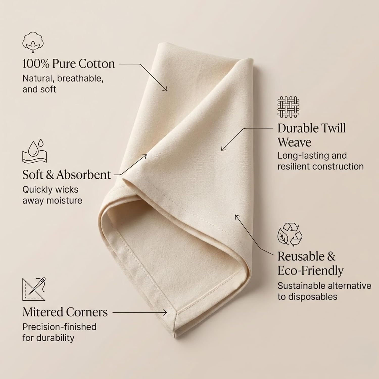 ACCENTHOME Accent Home 100% Cotton Napkins, Delicate Cloth Napkins for Dinners, Parties and Weddings，18 x 18 Inch Set