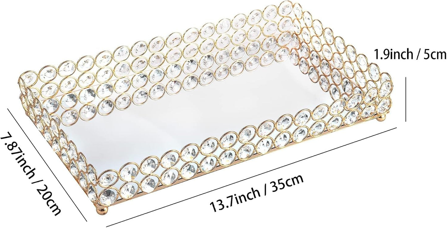 Crystal Perfume Fragrance Tray Cosmetic Makeup Vanity Tray Jewelry Trinket Ring Earring / Gold