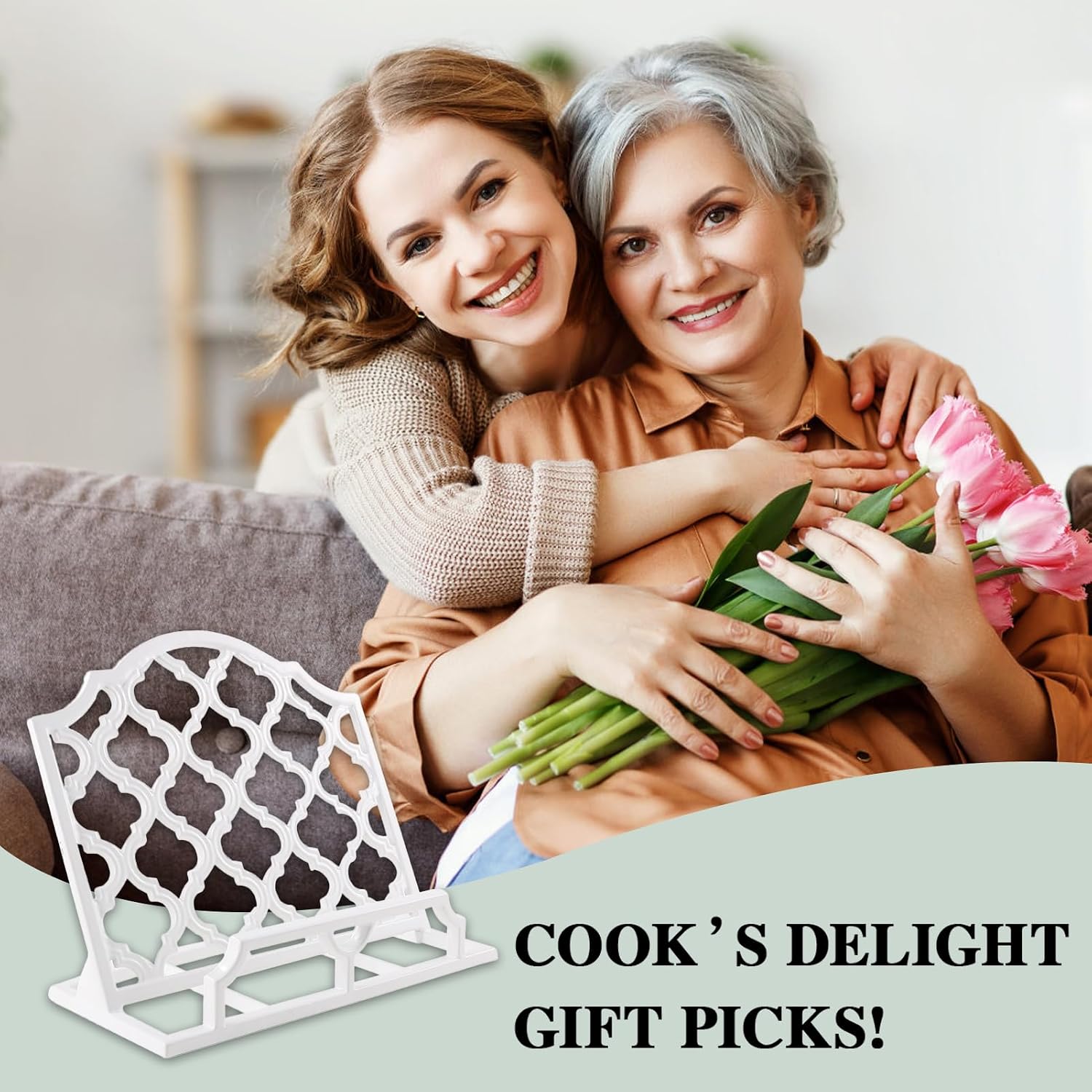 JOGREFUL Cast Iron Cookbook Stand, Kitchen Recipe Holder Trellis White | Heavy-Duty Book Vintage Holder, Reading Rest
