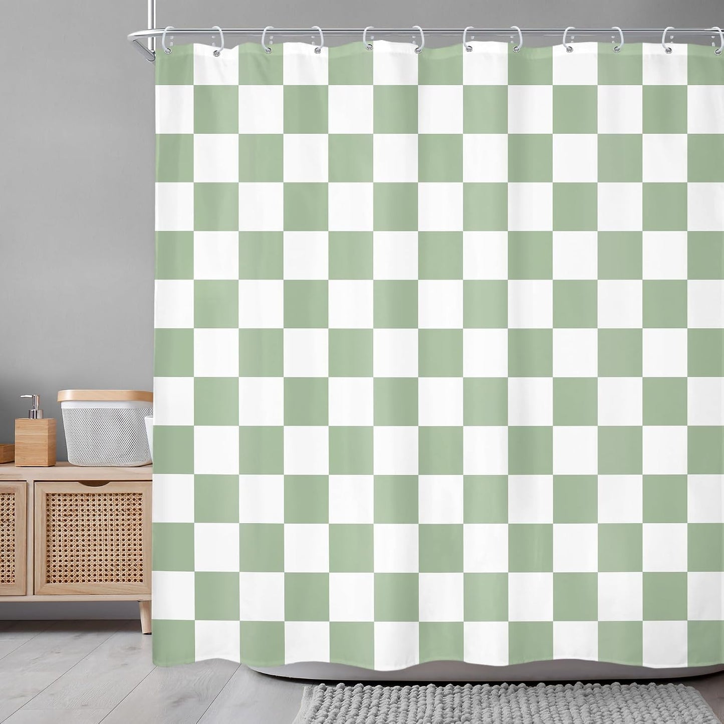 Sage Green White Checkered Shower Curtain L Abstract Y2K / 02 Green White / 72"W x 72"L / 72 x 72