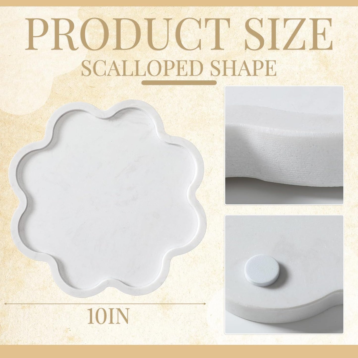 Scalloped Marble Tray / White / 10 x 10
