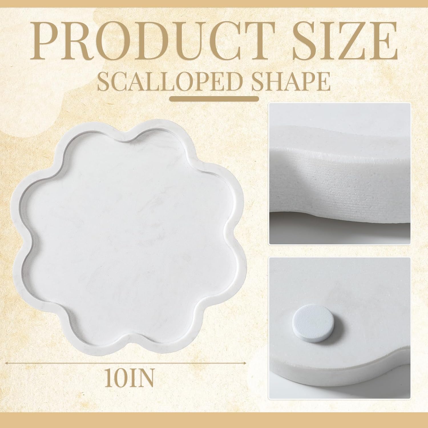 Scalloped Marble Tray / White / 10 x 10