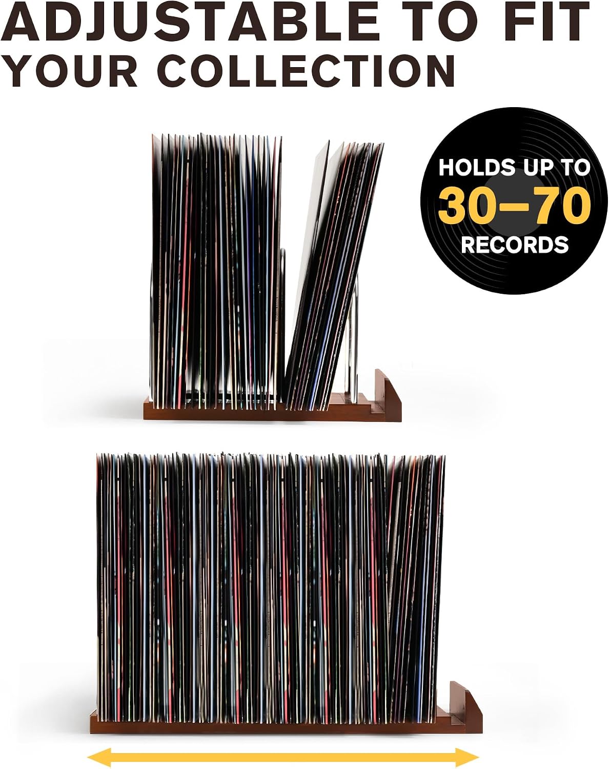 Now Playing Vinyl Record Holder, Holds 30-70 LPs, Expandable | Gift Packaging, Now Playing Groove, Wood & Steel Build