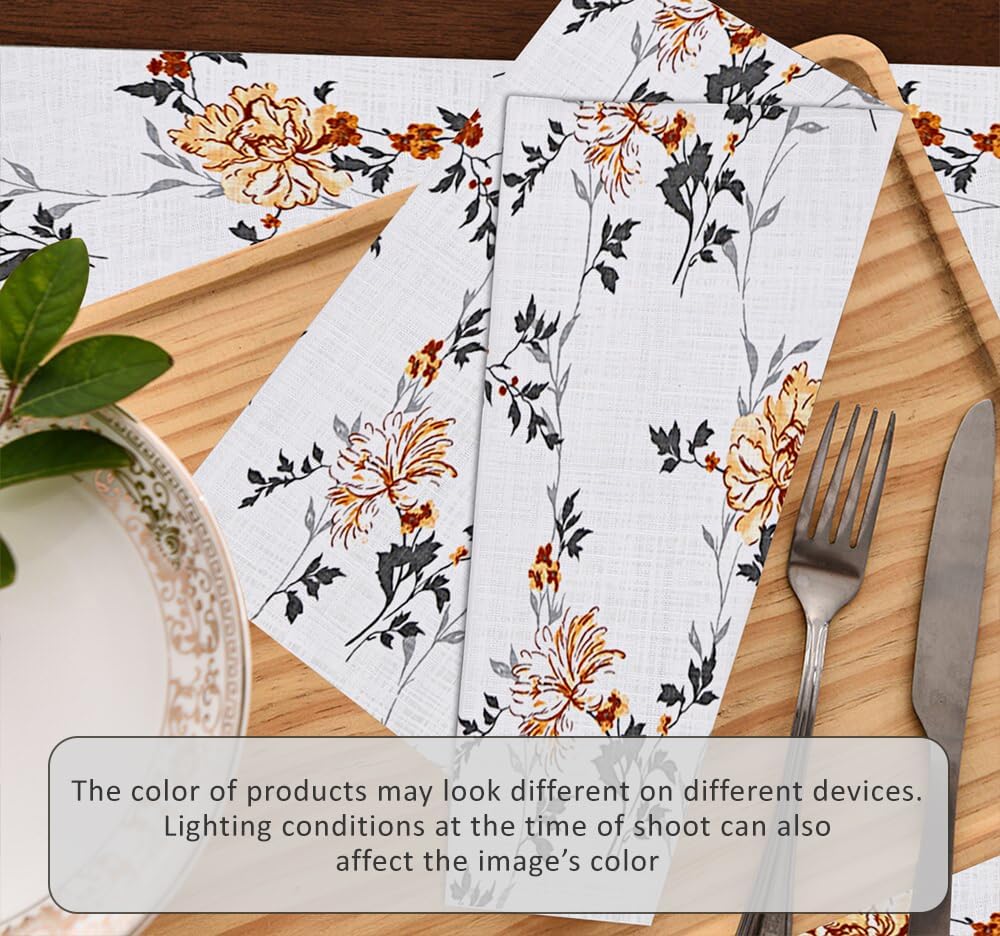 Ruvanti Placemats Set of 6, 100% Cotton Place Mats of 13"x19" – Grey Floral | Heat, Stain resistant, Washable