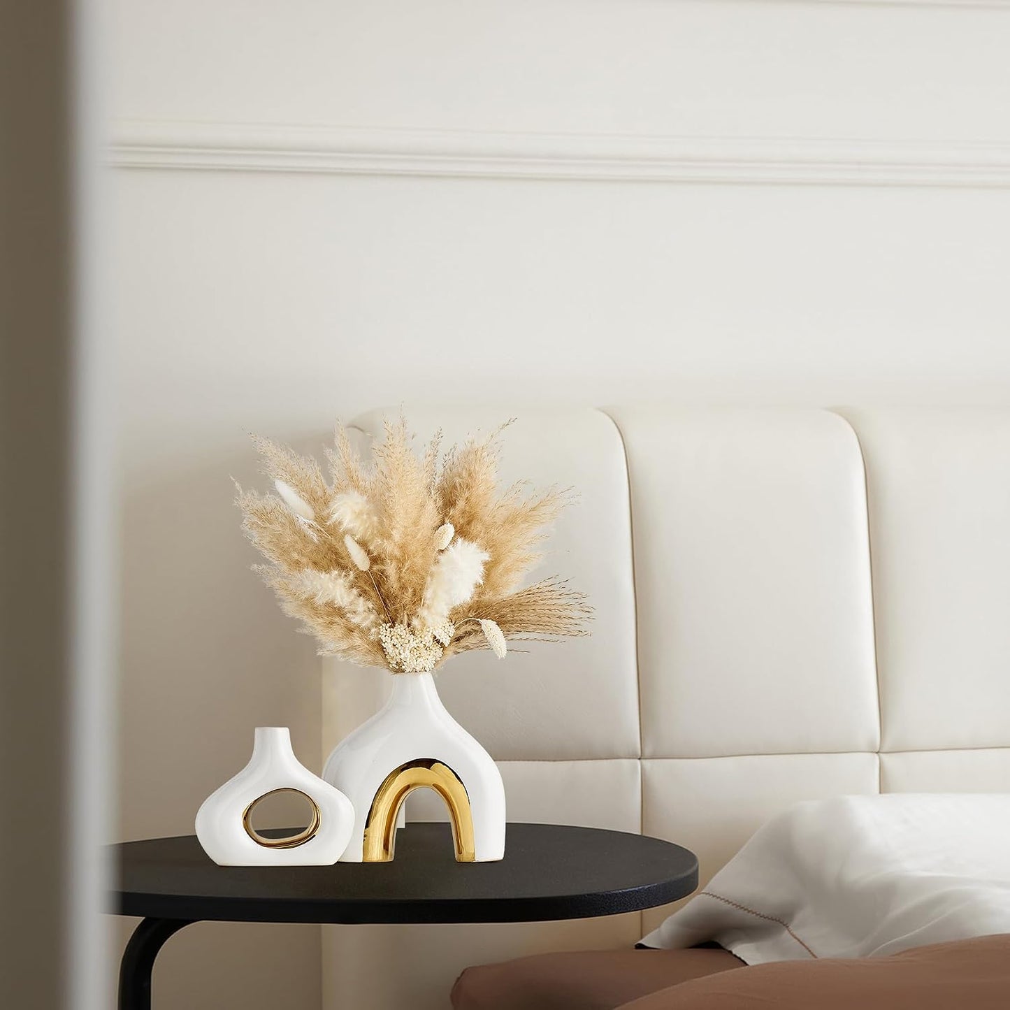 Modern Ceramic Donut Vase / White Gold / Set of 2